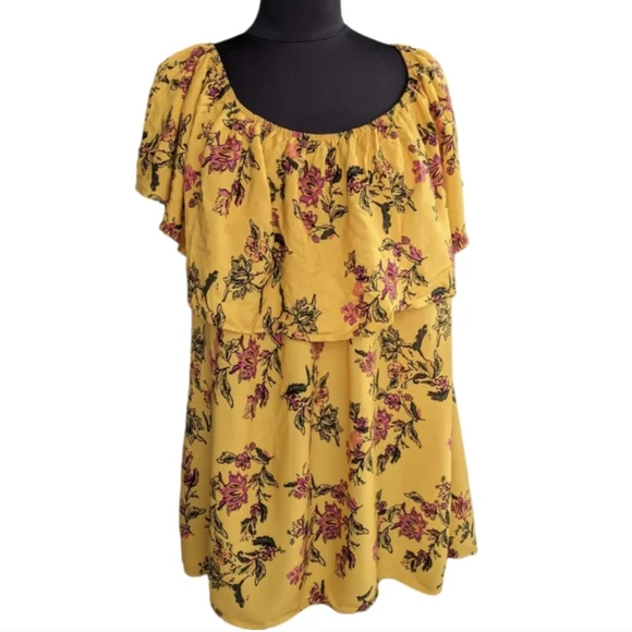 TORRID FLORAL CREPE EMBROIDERED RUFFLE OFF-SHOULDER TOP - Picture 5 of 9